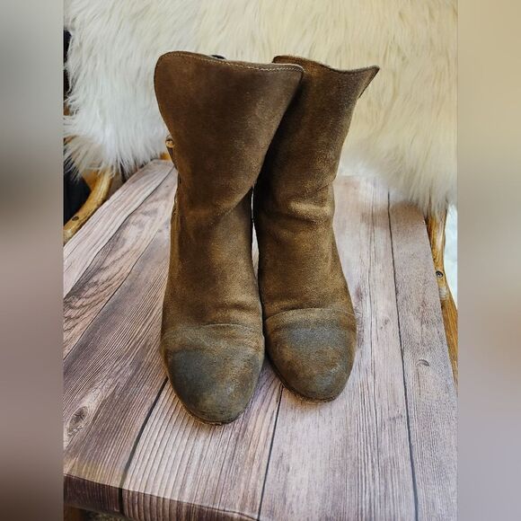 Rag &‎ Bone Kinsey brown waxed suede Stacked heel ankle boots - Picture 9 of 12